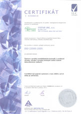 Certifikát kvality ISO 22000